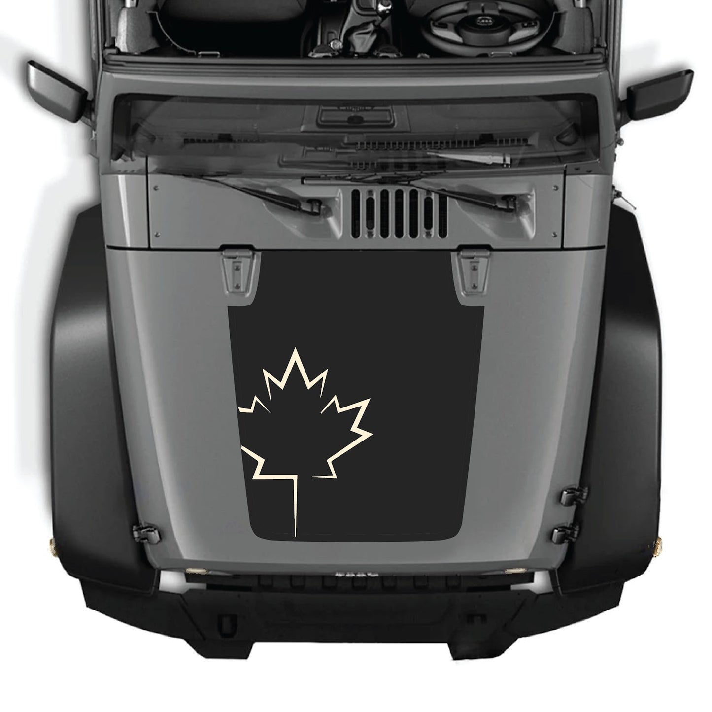 Jeep Wrangler JK/JKU hood decal by CarCode, style #09, black graphic design on hood of 2007-2018 Jeep Wrangler.