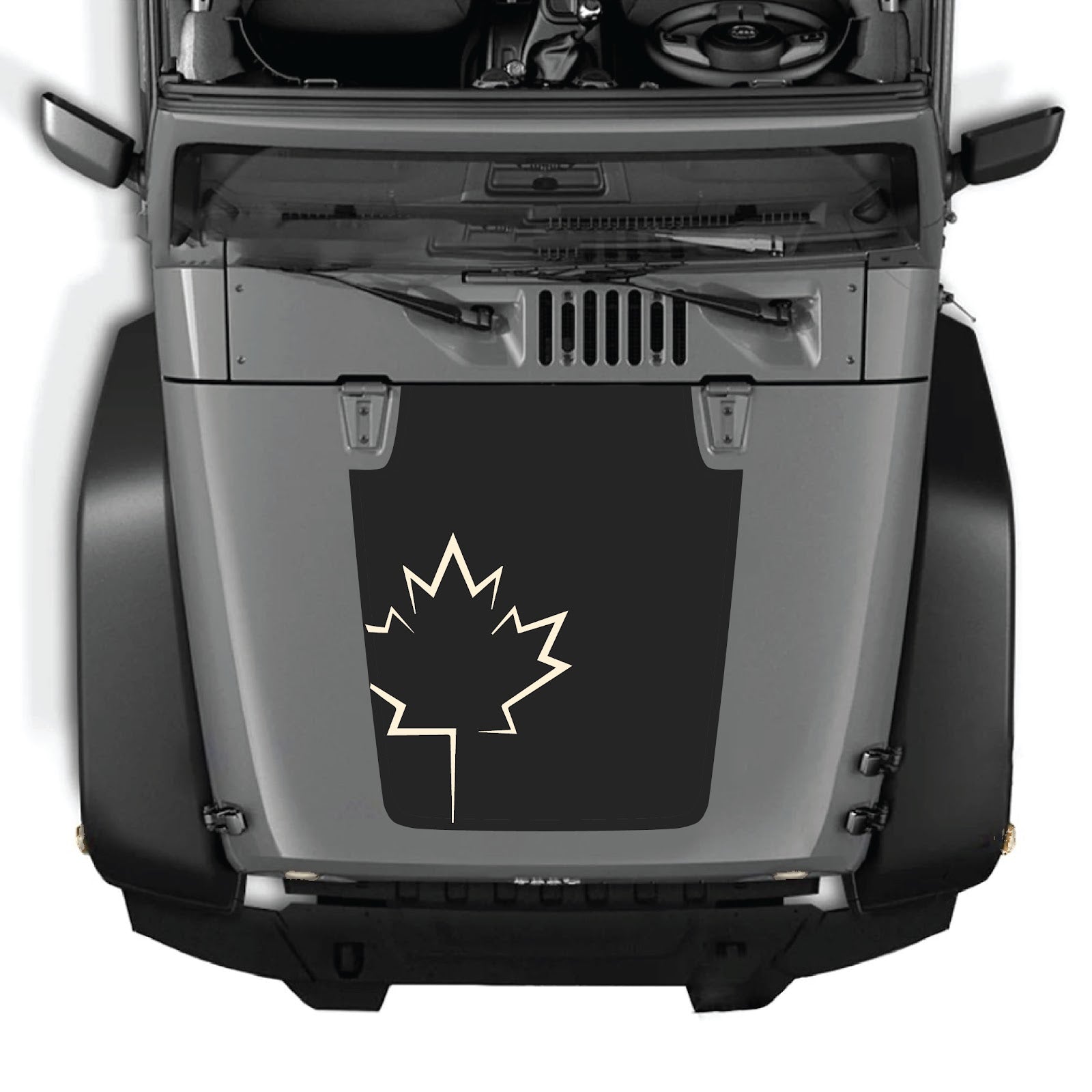 Jeep Wrangler JK/JKU hood decal by CarCode, style #09, black graphic design on hood of 2007-2018 Jeep Wrangler.