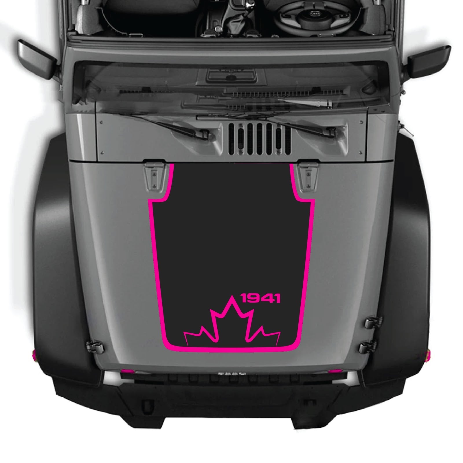 Jeep Wrangler JK/JKU hood decal by CarCode, Style #20, black and white graphic design on the vehicle's hood.