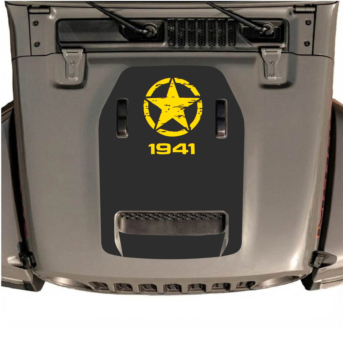 CarCode autocollant de capot pour Jeep Wrangler JL/JLU Rubicon 392 et JT Gladiator Mojave, style n° 38, avec un graphisme audacieux sur le capot du véhicule.