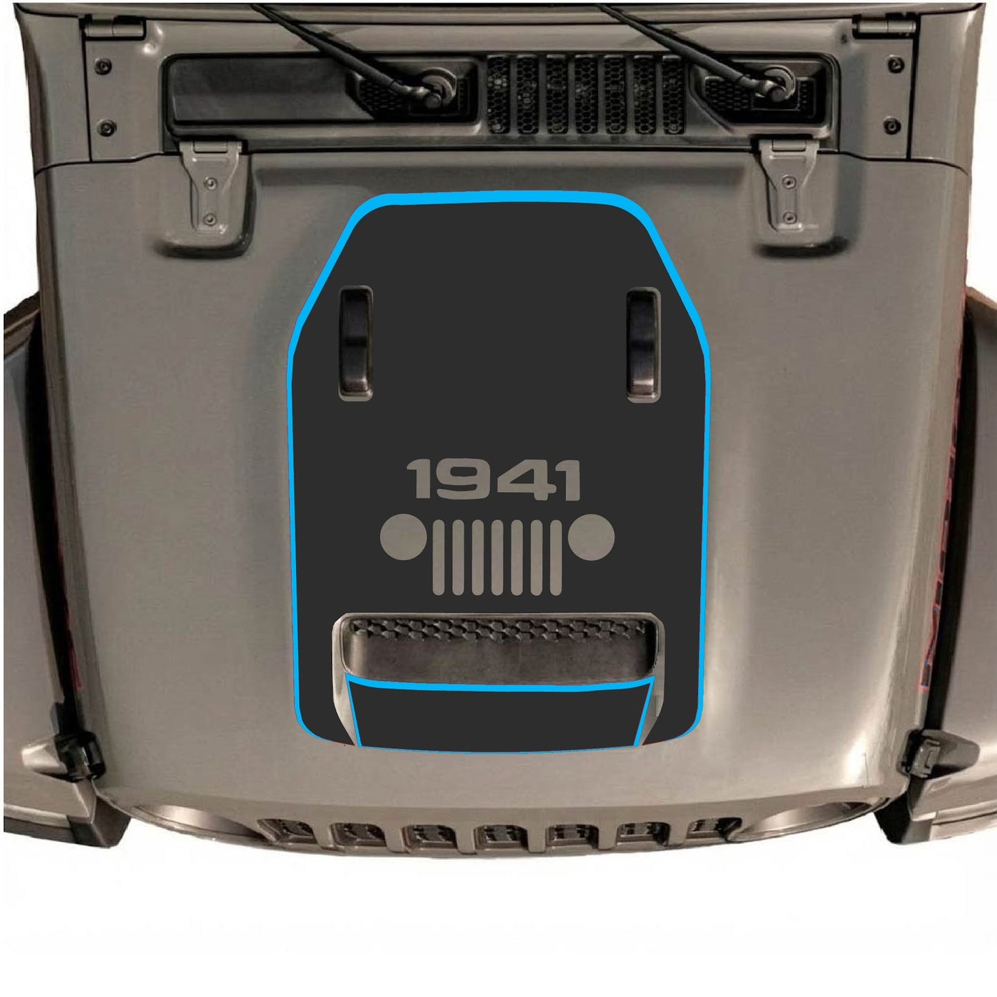 CarCode hood decal for Jeep Wrangler JL/JLU Rubicon 392 and JT Gladiator Mojave 2020-2026, style #92, shown on vehicle hood