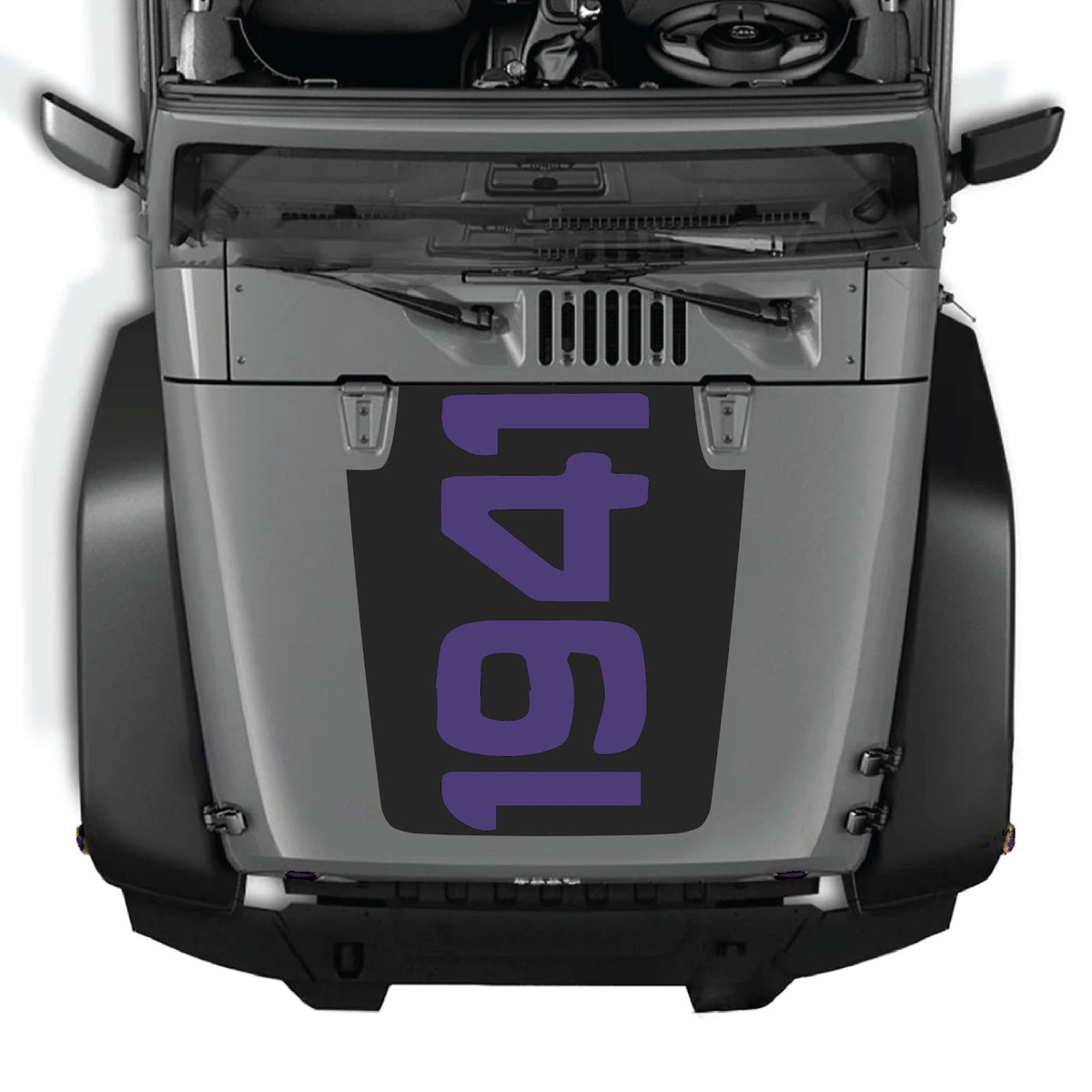CarCode hood decal for Jeep Wrangler JK/JKU 2007-2018, Style #48, in black with bold graphic design on vehicle hood.
