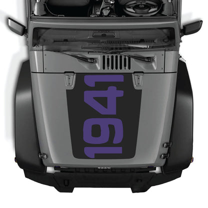 CarCode hood decal for Jeep Wrangler JK/JKU 2007-2018, Style #48, in black with bold graphic design on vehicle hood.