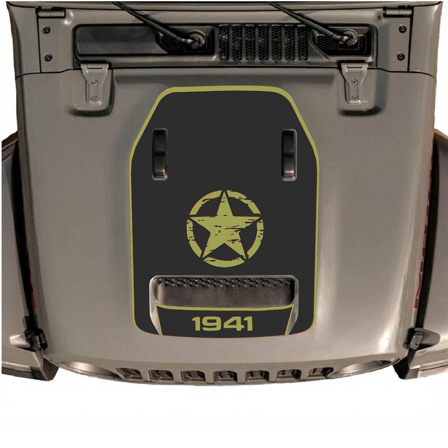 CarCode hood decal for Jeep Wrangler JL/JLU Rubicon 392 and JT Gladiator Mojave 2020-2026, style #43, shown on vehicle hood.