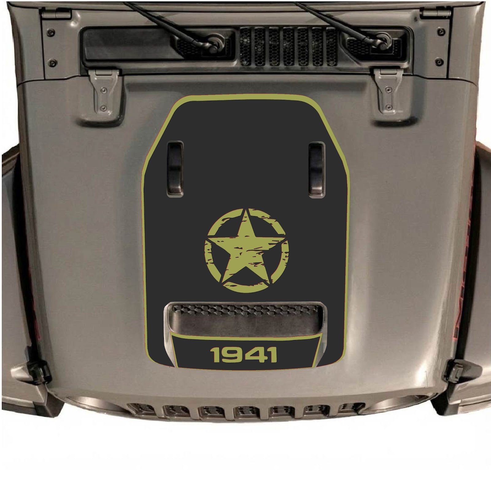 CarCode hood decal for Jeep Wrangler JL/JLU Rubicon 392 and JT Gladiator Mojave 2020-2026, style #43, shown on vehicle hood.