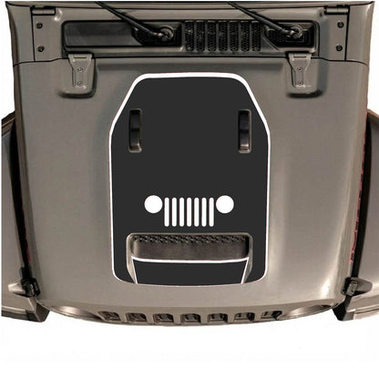 CarCode hood decal for Jeep Wrangler JL/JLU Rubicon 392 and JT Gladiator Mojave, style #49, shown on vehicle hood.