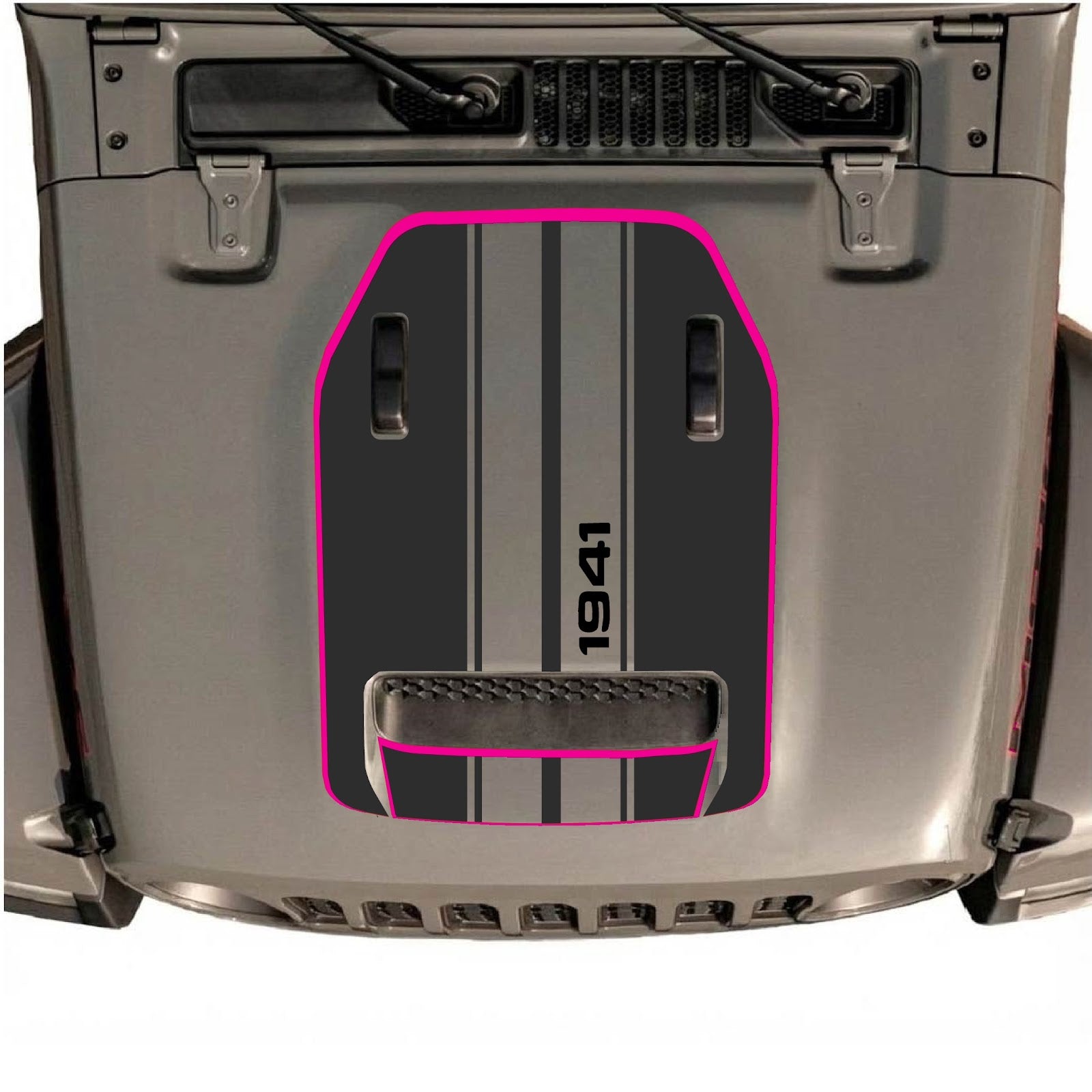 CarCode hood decal for Jeep Wrangler JL/JLU Rubicon 392 and JT Gladiator Mojave, style #72, shown on vehicle hood.