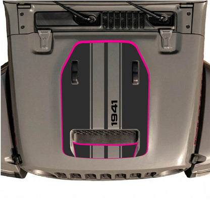 CarCode hood decal for Jeep Wrangler JL/JLU Rubicon 392 and JT Gladiator Mojave, style #72, shown on vehicle hood.