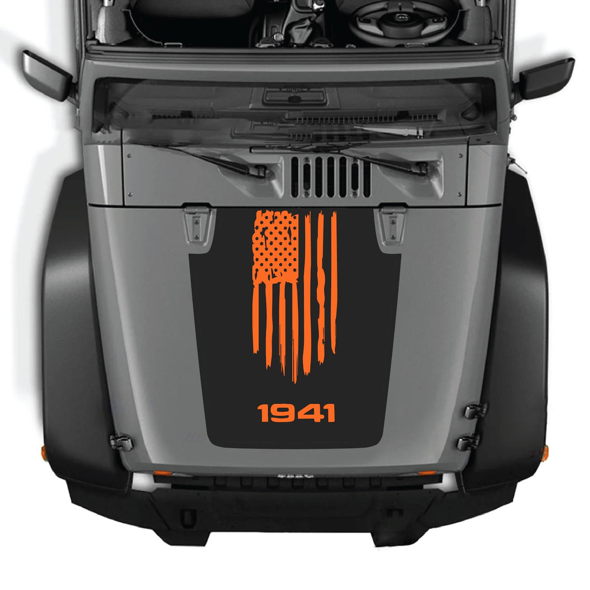 CarCode hood decal for Jeep Wrangler JK/JKU 2007-2018, style #04, black graphic decal on hood surface.