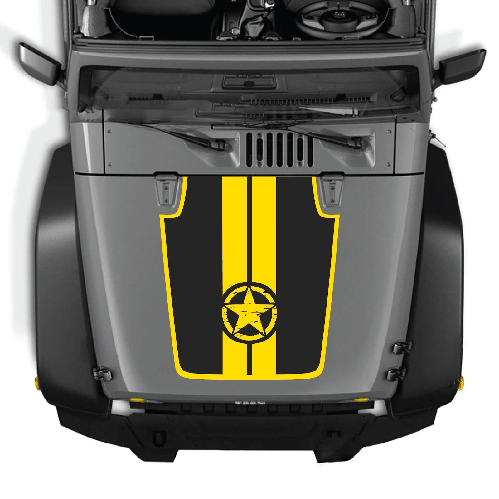 CarCode Jeep Wrangler JK/JKU hood decal Style #42 in black, featuring bold graphic design on a 2007-2018 model.