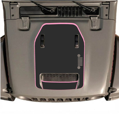 Black hood decal for Jeep Wrangler JL/JLU Rubicon 392 and JT Gladiator Mojave by CarCode, style #97, on a vehicle hood.