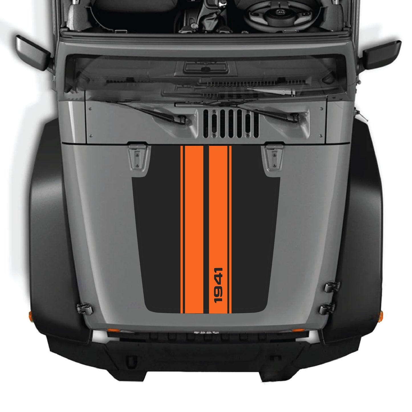 CarCode hood decal for Jeep Wrangler JK/JKU 2007-2018, style #01, black graphic design on hood surface