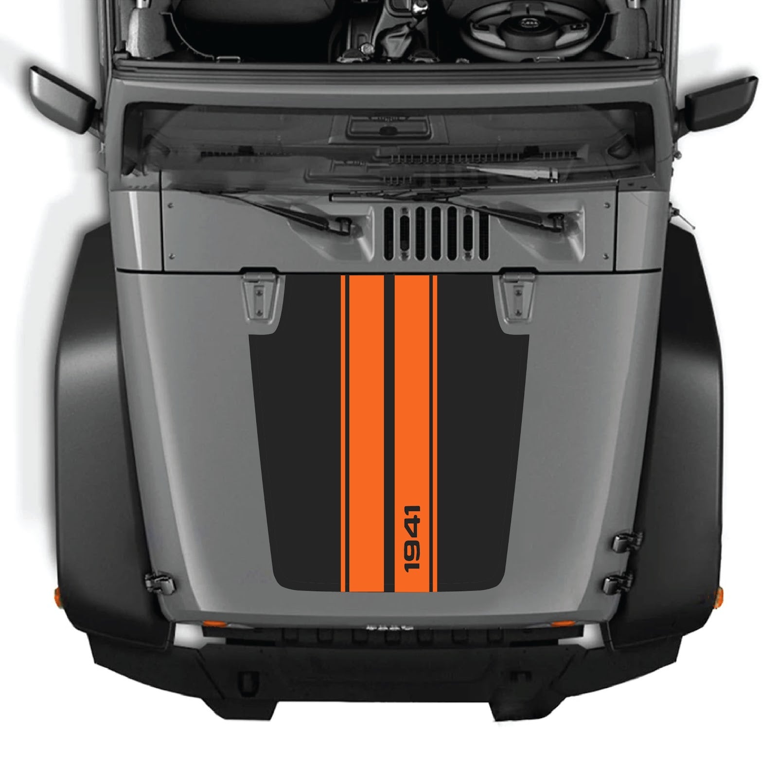 CarCode hood decal for Jeep Wrangler JK/JKU 2007-2018, style #01, black graphic design on hood surface
