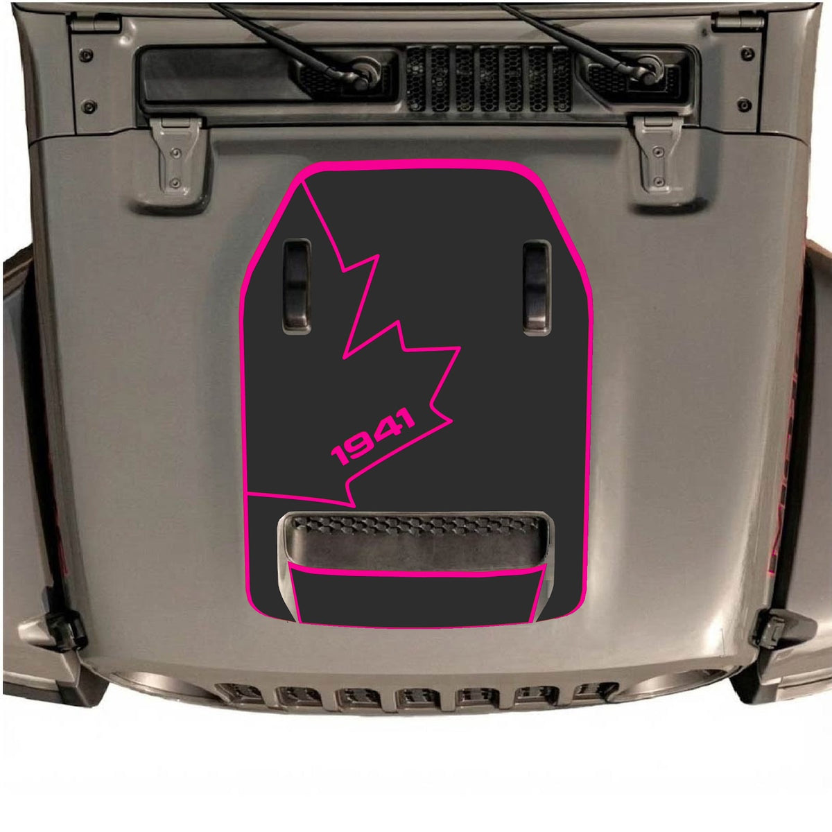 CarCode hood decal for Jeep Wrangler JL/JLU Rubicon 392 and Gladiator Mojave 2020-2026, style #25, shown on vehicle hood.