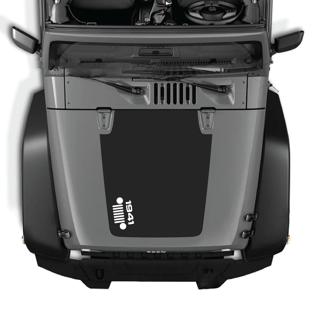 CarCode hood decal for Jeep Wrangler JK/JKU 2007-2018, style #57, showing the black graphic design on the vehicle's hood.