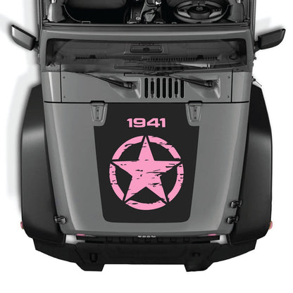 CarCode hood decal for Jeep Wrangler JK/JKU 2007-2018, style #26, shown applied to the vehicle's hood with bold design.
