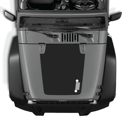 CarCode hood decal for Jeep Wrangler JK/JKU 2007-2018, style #39, black graphic design on hood surface.