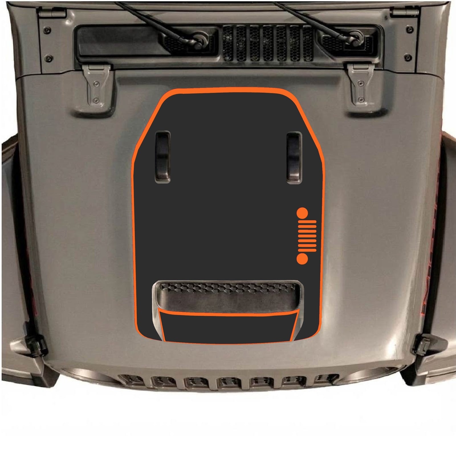 CarCode hood decal for Jeep Wrangler JL/JLU Rubicon 392 and Gladiator Mojave 2020-2026, stylish black graphic design.