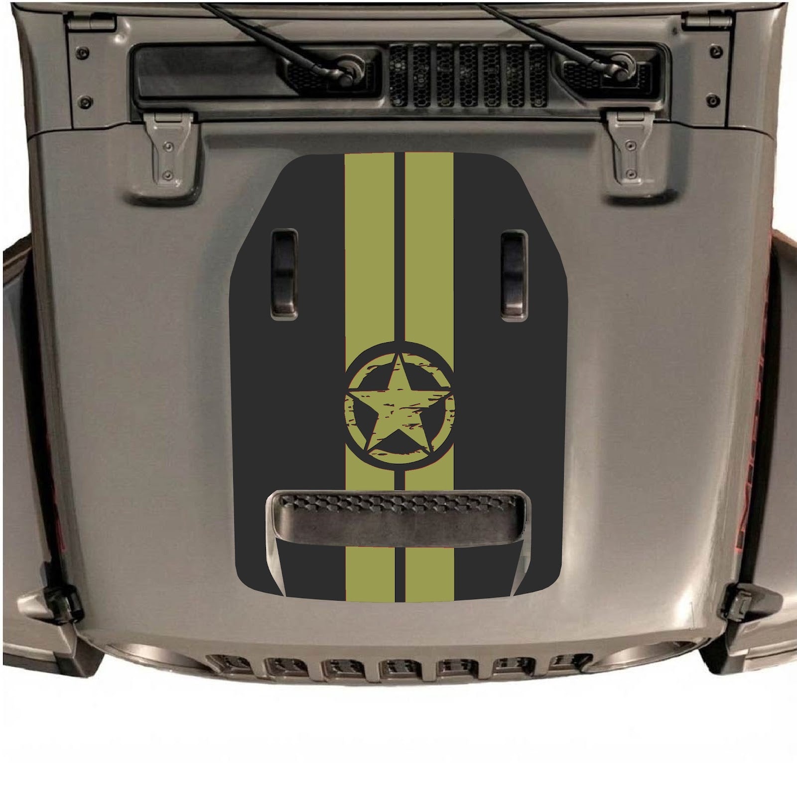 CarCode hood decal for Jeep Wrangler JL/JLU Rubicon 392 and JT Gladiator Mojave 2020-2026, style #10, shown on vehicle hood.