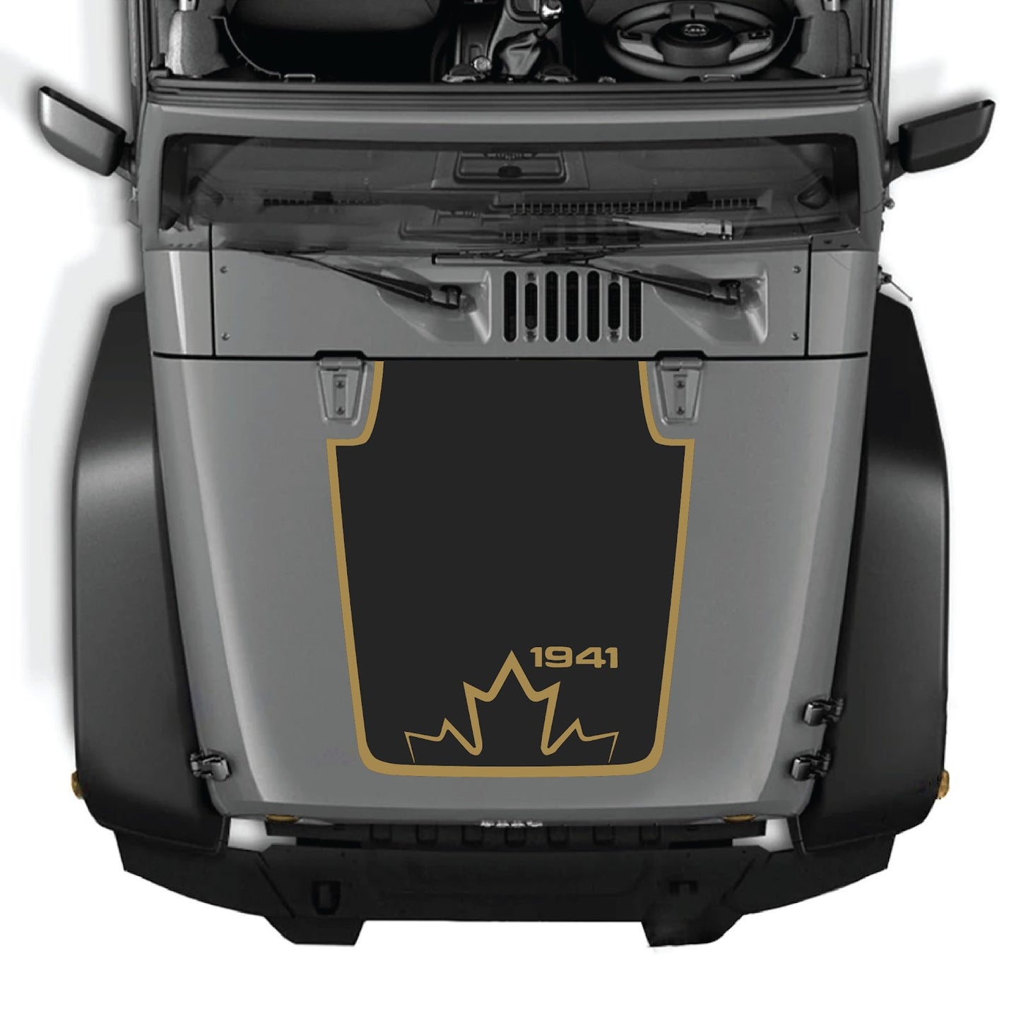 CarCode Jeep Wrangler JK/JKU hood decal in style #20, black and gray graphic design on vehicle hood.