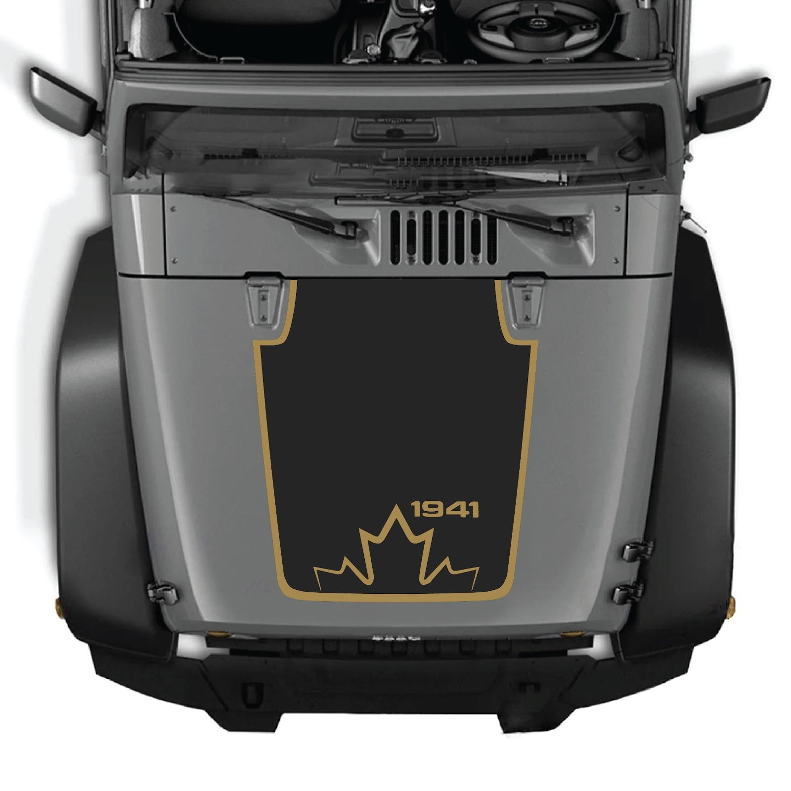 CarCode Jeep Wrangler JK/JKU hood decal in style #20, black and gray graphic design on vehicle hood.