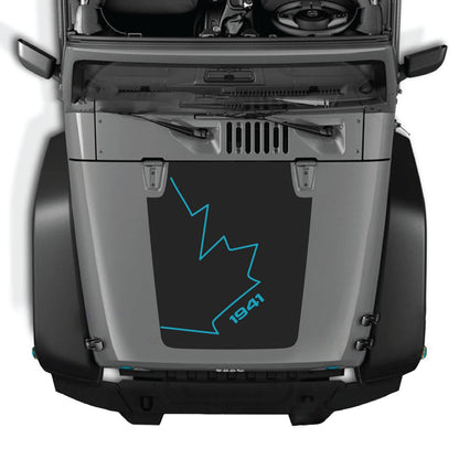 CarCode Jeep Wrangler JK/JKU hood decal, style #08, black and white graphic design on the vehicle's hood for 2007-2018 models