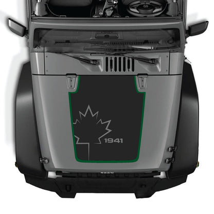 CarCode Jeep Wrangler JK/JKU 2007-2018 hood decal, Style #72, black and gray graphic design on vehicle hood.