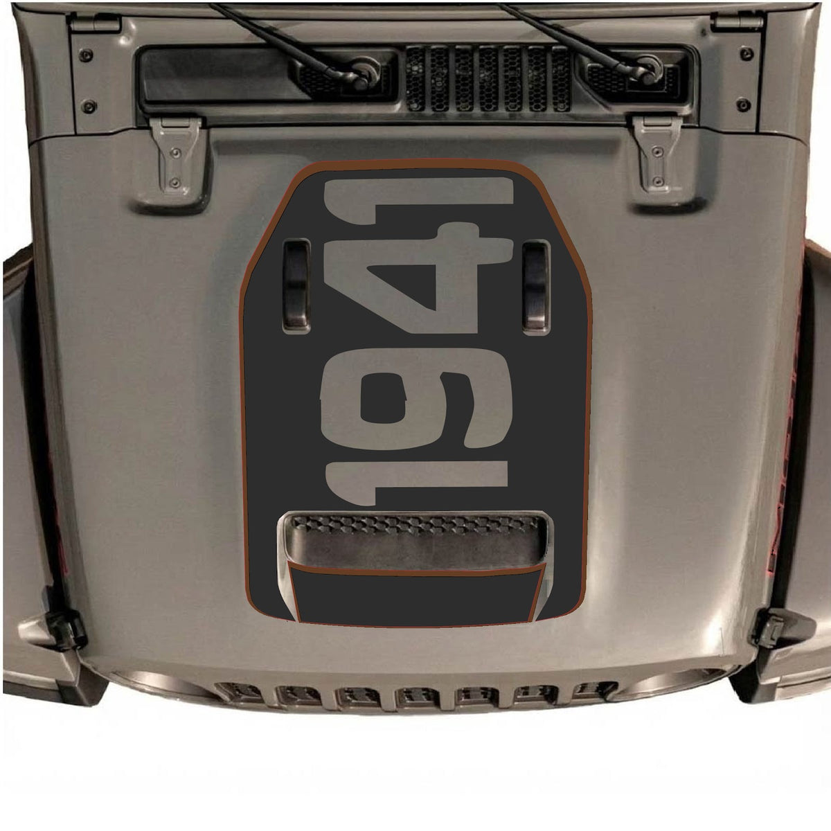 CarCode Jeep Wrangler JL/JLU Rubicon 392 and Gladiator Mojave hood decal in style #68, shown on vehicle's hood.