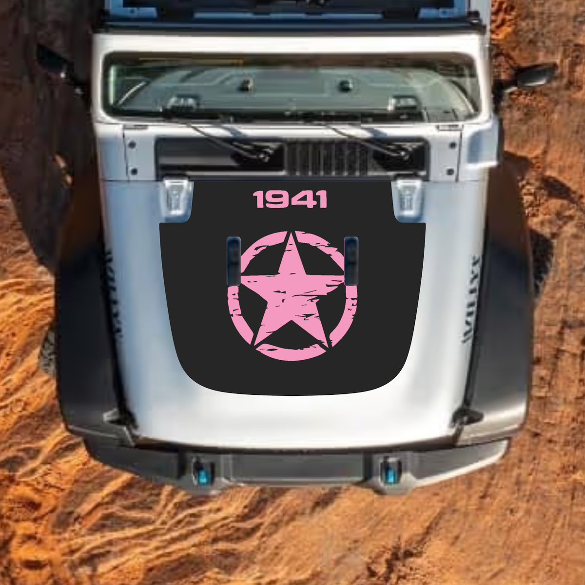 CarCode Jeep Wrangler JL JLU Gladiator JT hood decal, stylish design for 2018+ models, applied on standard hood.