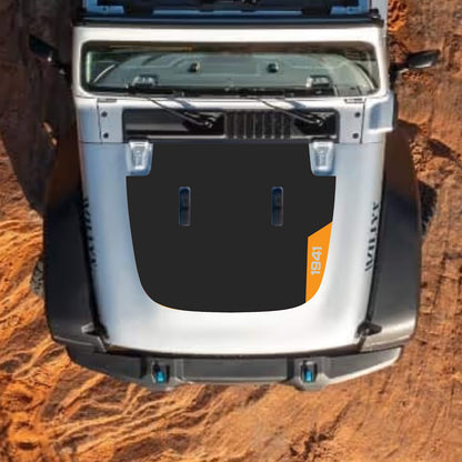 CarCode Jeep Wrangler JL and Gladiator JT hood decal in black with stylish design, perfect for 2018+ models.