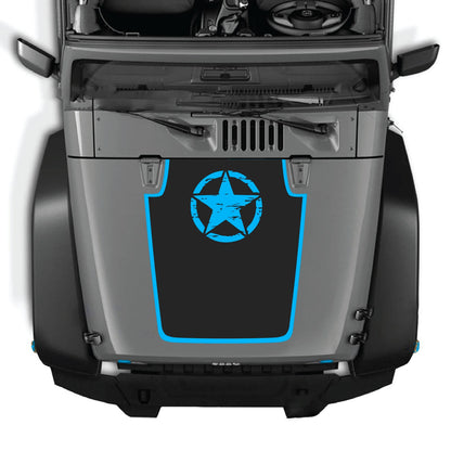 CarCode hood decal for Jeep Wrangler JK/JKU 2007-2018, style #52, shown on the vehicle's hood in the image.