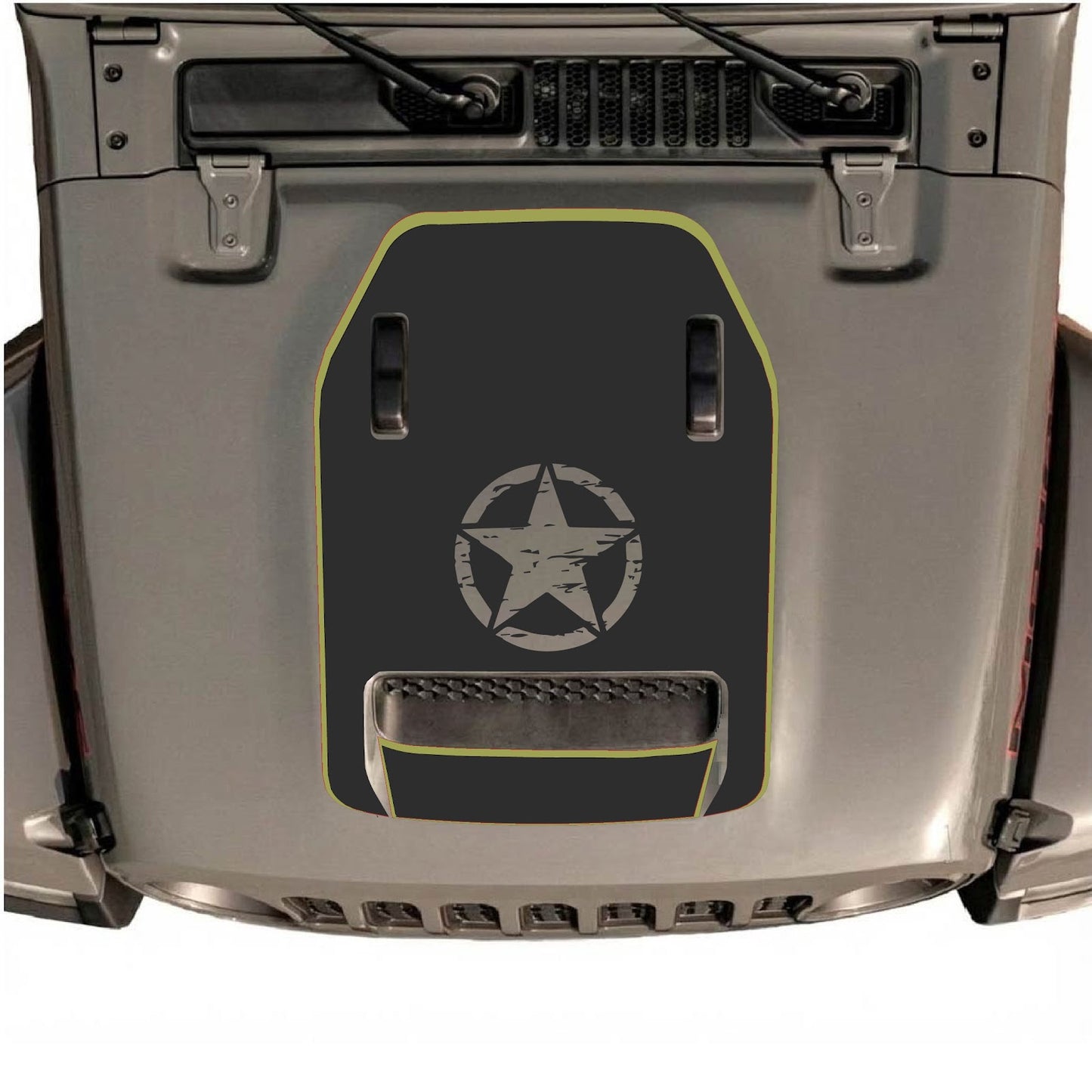 CarCode hood decal for Jeep Wrangler JL/JLU Rubicon 392 and JT Gladiator Mojave 2020-2026, style #91, shown on vehicle hood.