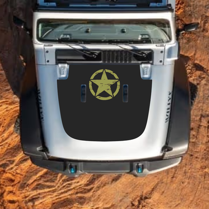 CarCode Jeep Wrangler JL, JLU, Gladiator JT hood decal in style #51, black graphic design on standard 2018+ hood.