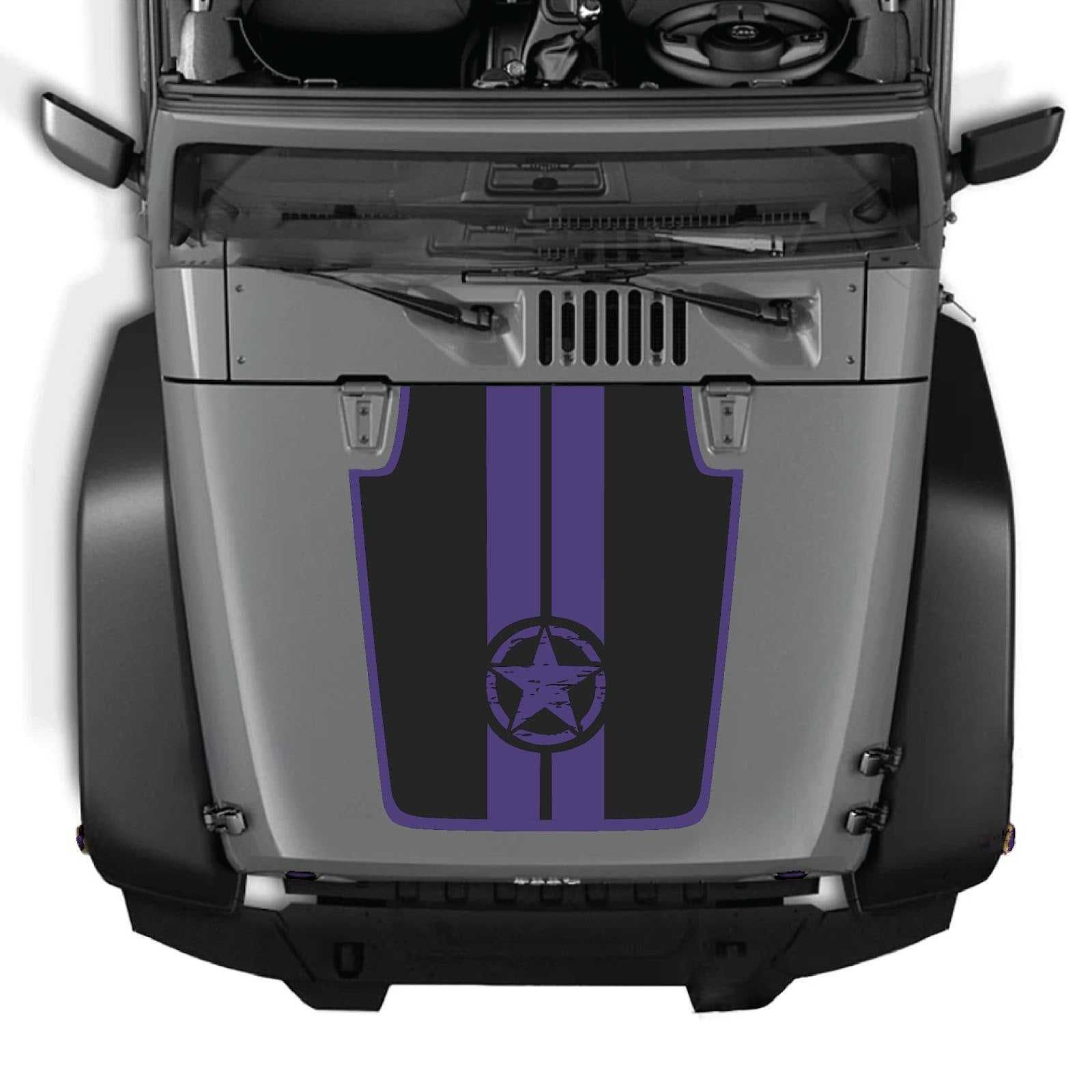 CarCode hood decal for Jeep Wrangler JK/JKU 2007-2018, style #42, black graphic design on the hood of a Jeep Wrangler.