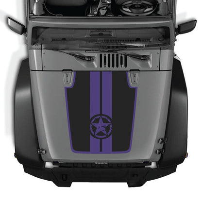 CarCode hood decal for Jeep Wrangler JK/JKU 2007-2018, style #42, black graphic design on the hood of a Jeep Wrangler.
