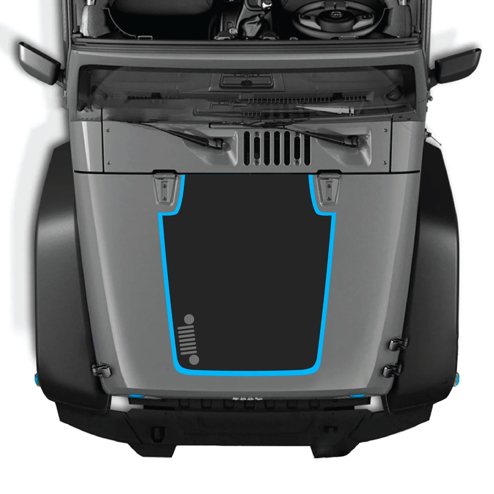 CarCode Jeep Wrangler JK/JKU hood decal, Style #81, black and white graphic graphic design on vehicle hood