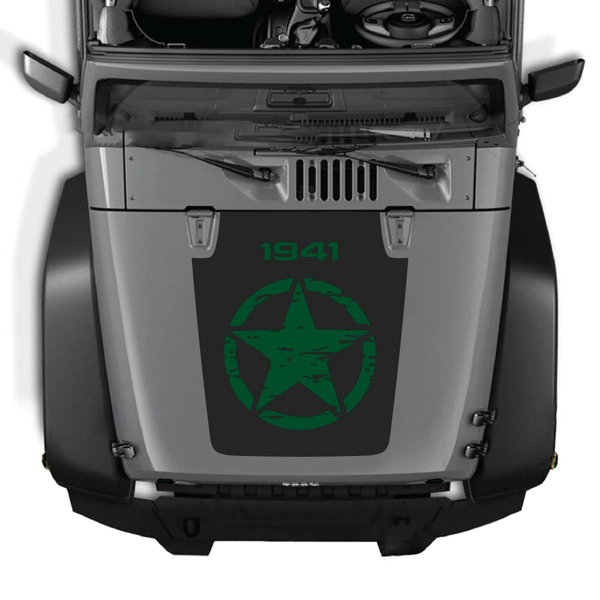 CarCode Jeep Wrangler JK/JKU hood decal Style #26 in black, featuring bold graphic design on the vehicle's hood.