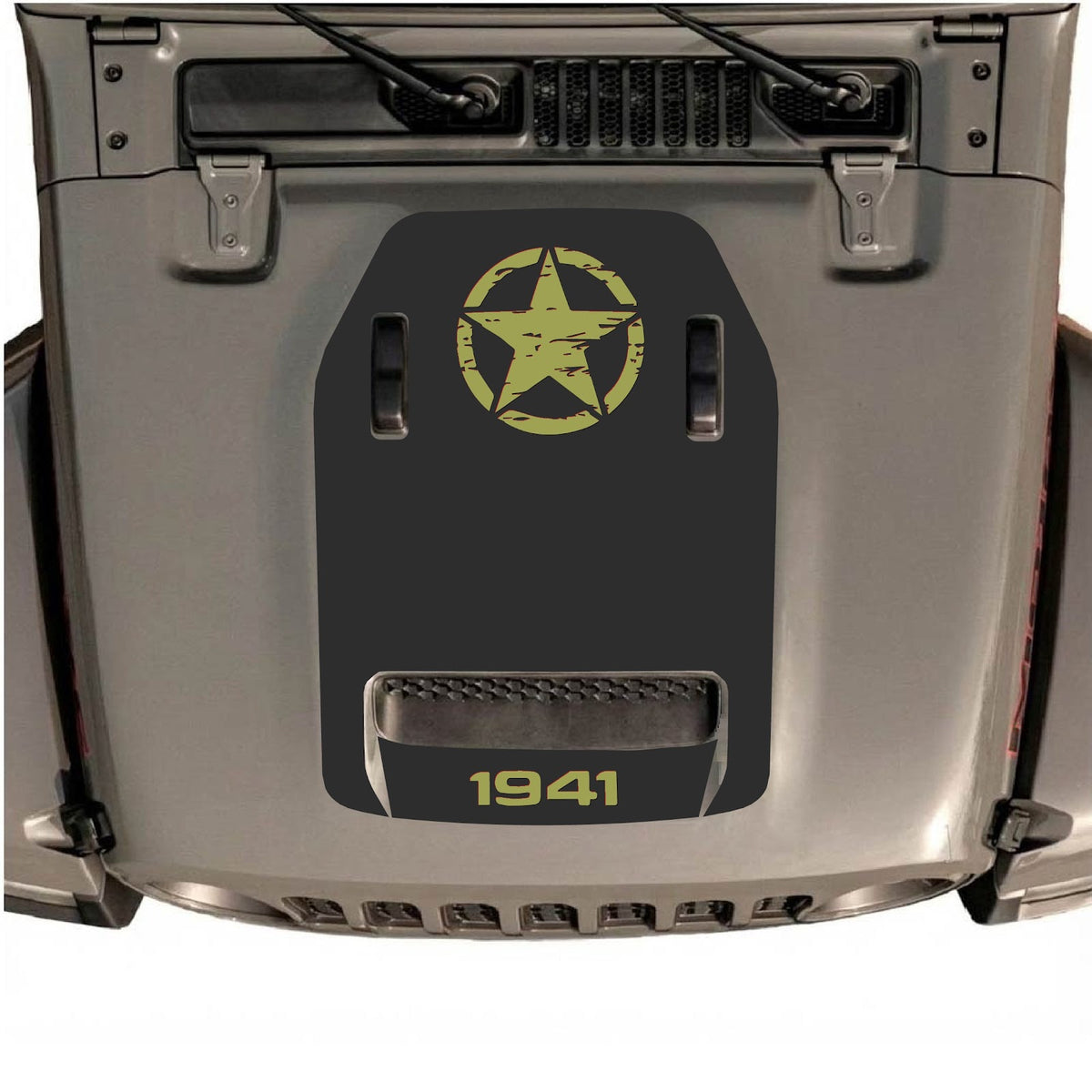 Autocollant de capot CarCode Jeep Wrangler JL/JLU Rubicon 392 et JT Gladiator Mojave, style n°40, motif graphique noir sur le capot du véhicule