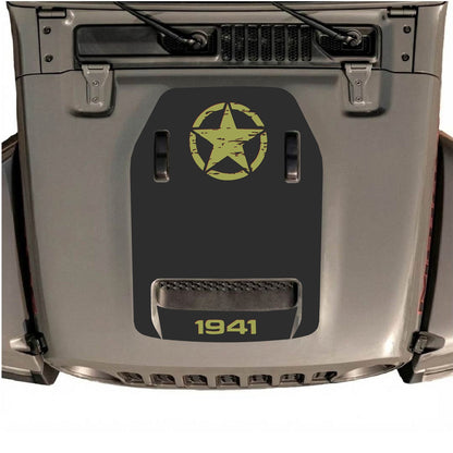 Autocollant de capot CarCode Jeep Wrangler JL/JLU Rubicon 392 et JT Gladiator Mojave, style n°40, motif graphique noir sur le capot du véhicule