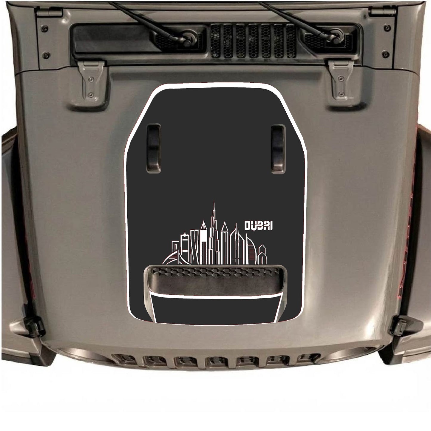 CarCode hood decal for Jeep Wrangler JL/JLU Rubicon 392 and JT Gladiator Mojave 2020-2026, style #13, black graphic design on hood