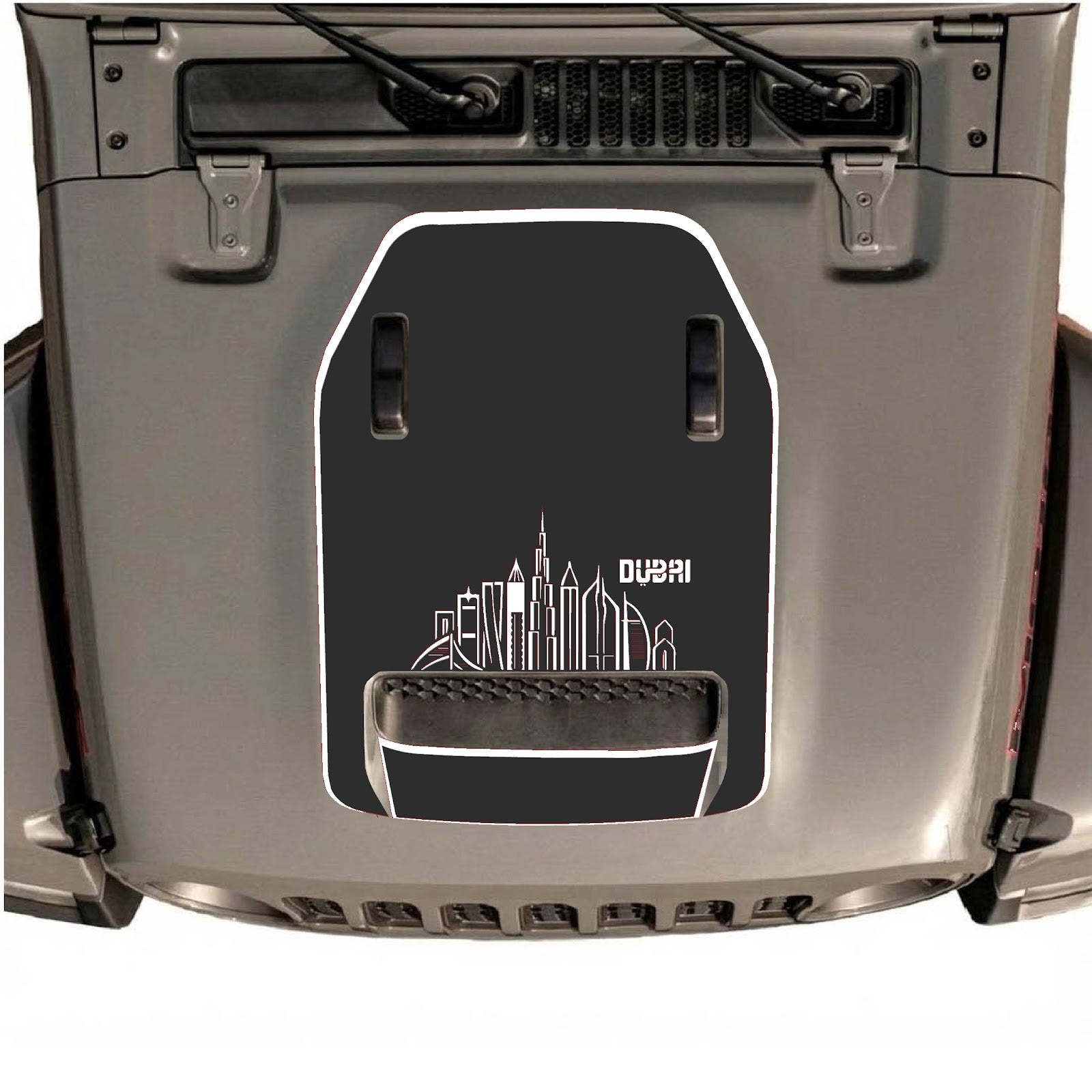 CarCode hood decal for Jeep Wrangler JL/JLU Rubicon 392 and JT Gladiator Mojave 2020-2026, style #13, black graphic design on hood