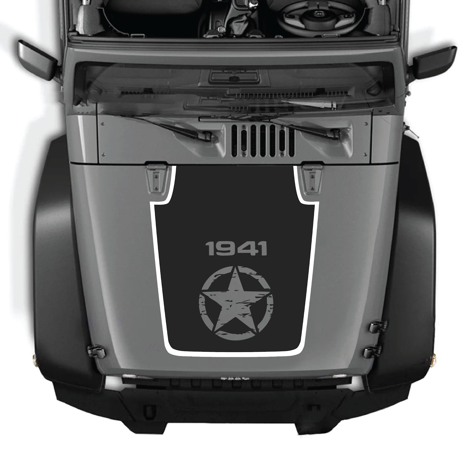 Jeep Wrangler JK/JKU hood decal by CarCode, Style #76, black and white graphic design on the vehicle hood.