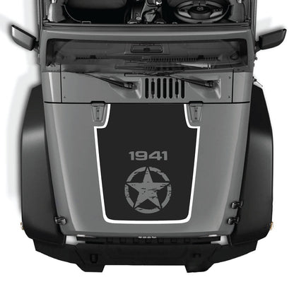 Jeep Wrangler JK/JKU hood decal by CarCode, Style #76, black and white graphic design on the vehicle hood.