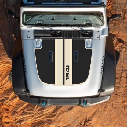 CarCode hood decal for Jeep Wrangler JL and Gladiator JT, stylish design for standard hood, 2018+ model accessories.