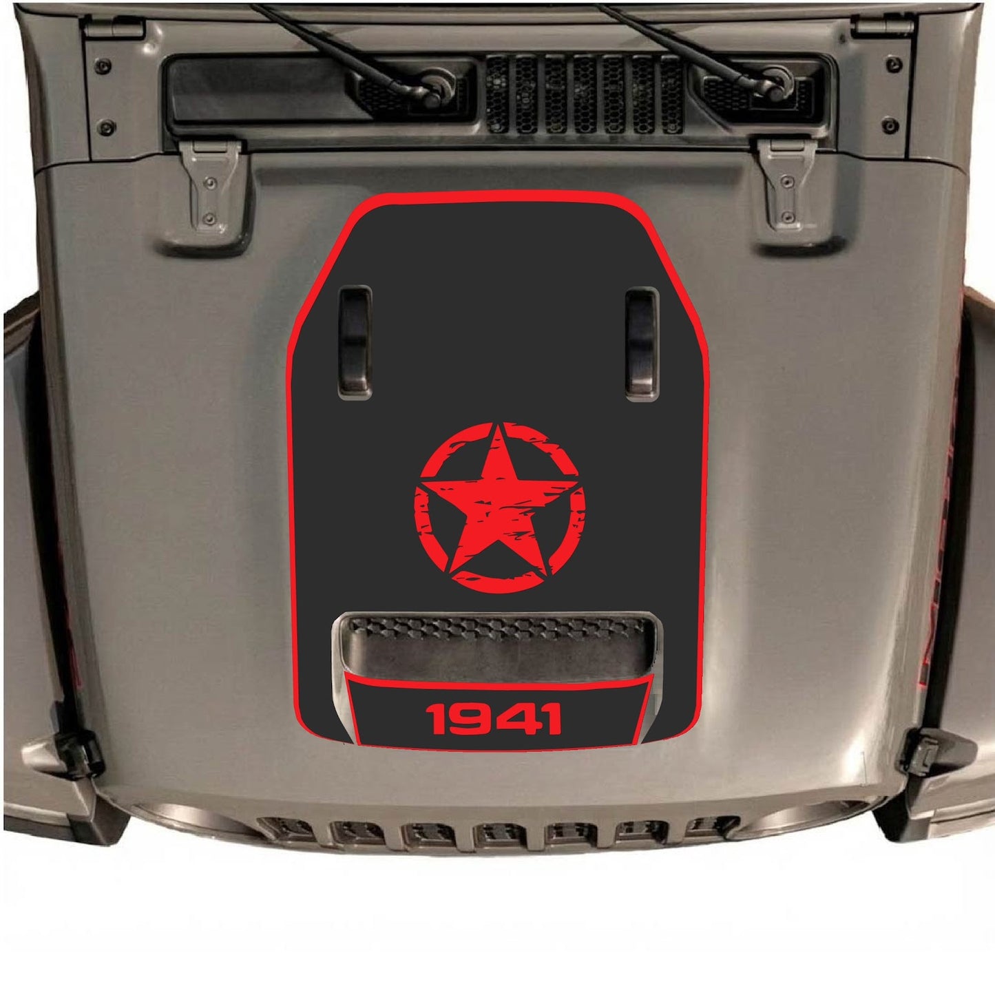 CarCode hood decal for Jeep Wrangler JL/JLU Rubicon 392 and Gladiator Mojave 2020-2026, style #43, shown on vehicle hood.