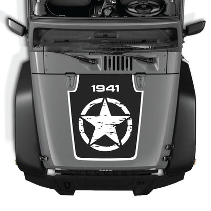 CarCode hood decal for Jeep Wrangler JK/JKU 2007-2018, Style #30, shown on a vehicle's hood with black and gray design elements.