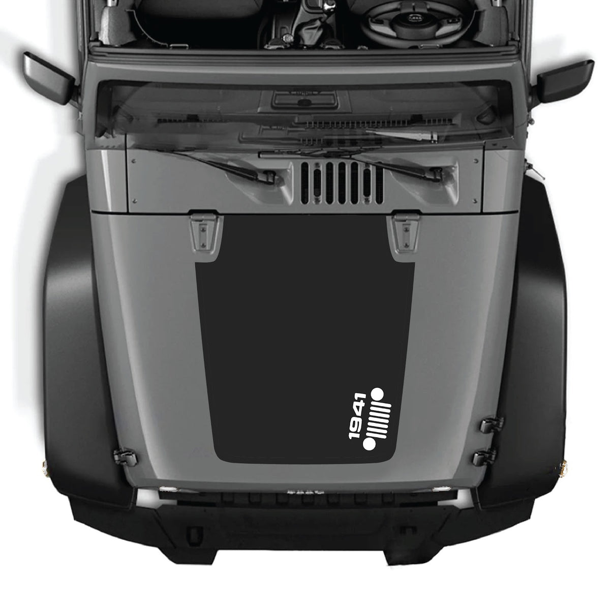 CarCode hood decal for Jeep Wrangler JK/JKU 2007-2018, Style #60, featuring black and gray graphic design on the vehicle's hood