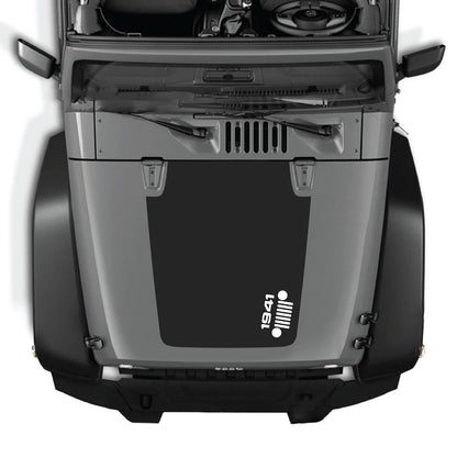 CarCode hood decal for Jeep Wrangler JK/JKU 2007-2018, Style #60, featuring black and gray graphic design on the vehicle's hood