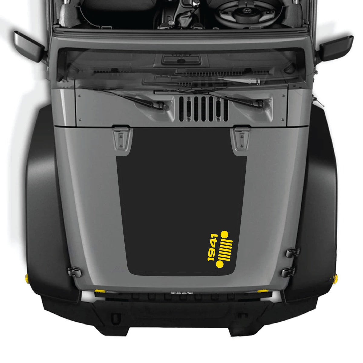 CarCode hood decal for Jeep Wrangler JK/JKU 2007-2018, style #60, black graphic design on vehicle hood.