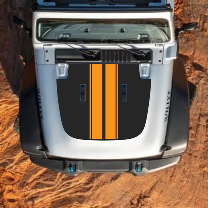CarCode hood decal for Jeep Wrangler JL and Gladiator JT with stylish design, fits 2018+ models, enhances vehicle appearance